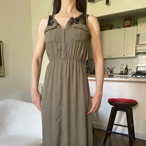 Lace Khaki Maxi Shirt Dress